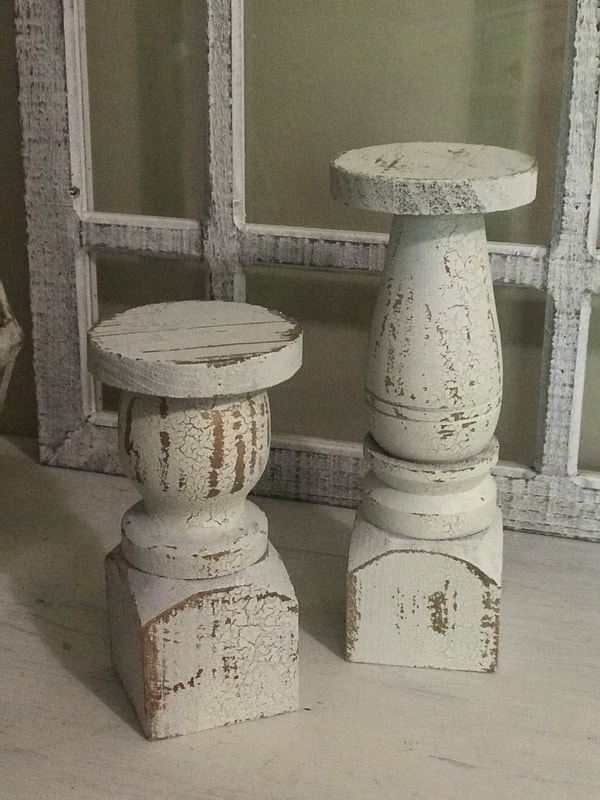 Handmade Chippy White Pillar Holders $42 SET
